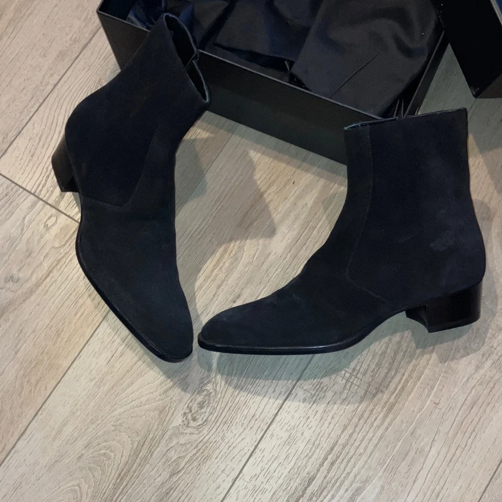Saint Laurent Paris Black Suede Ankle Boots - Picture 3 of 5